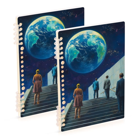 FORMRS 1-Subject Spiral Notebook 8" x 5" College Ruled 60 Refillable Sheet A5 Hard Cover, 2 Pack, Blue Planet