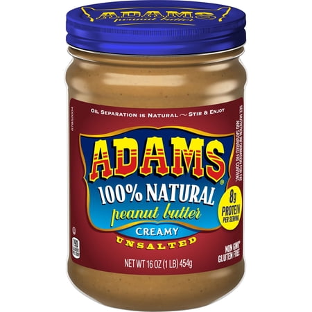 Adams Natural Creamy Unsalted Peanut Butter, 16 oz