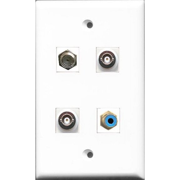 RiteAV 1 Port RCA Blue and 1 Port Coax Cable TV- F-Type 2 Port BNC Wall Plate
