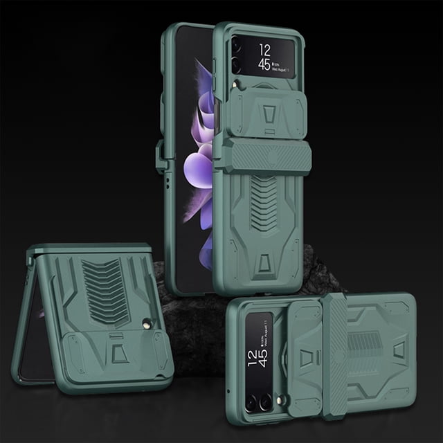 for Samsung Galaxy Z Flip 4 Magnetic Hinged Folding Case, Military Grade Armor Sliding Lens Cover Raised Lip Protection Anti-Drop Shockproof Rugged Case For ZFlip 4 6.7 inch, Black