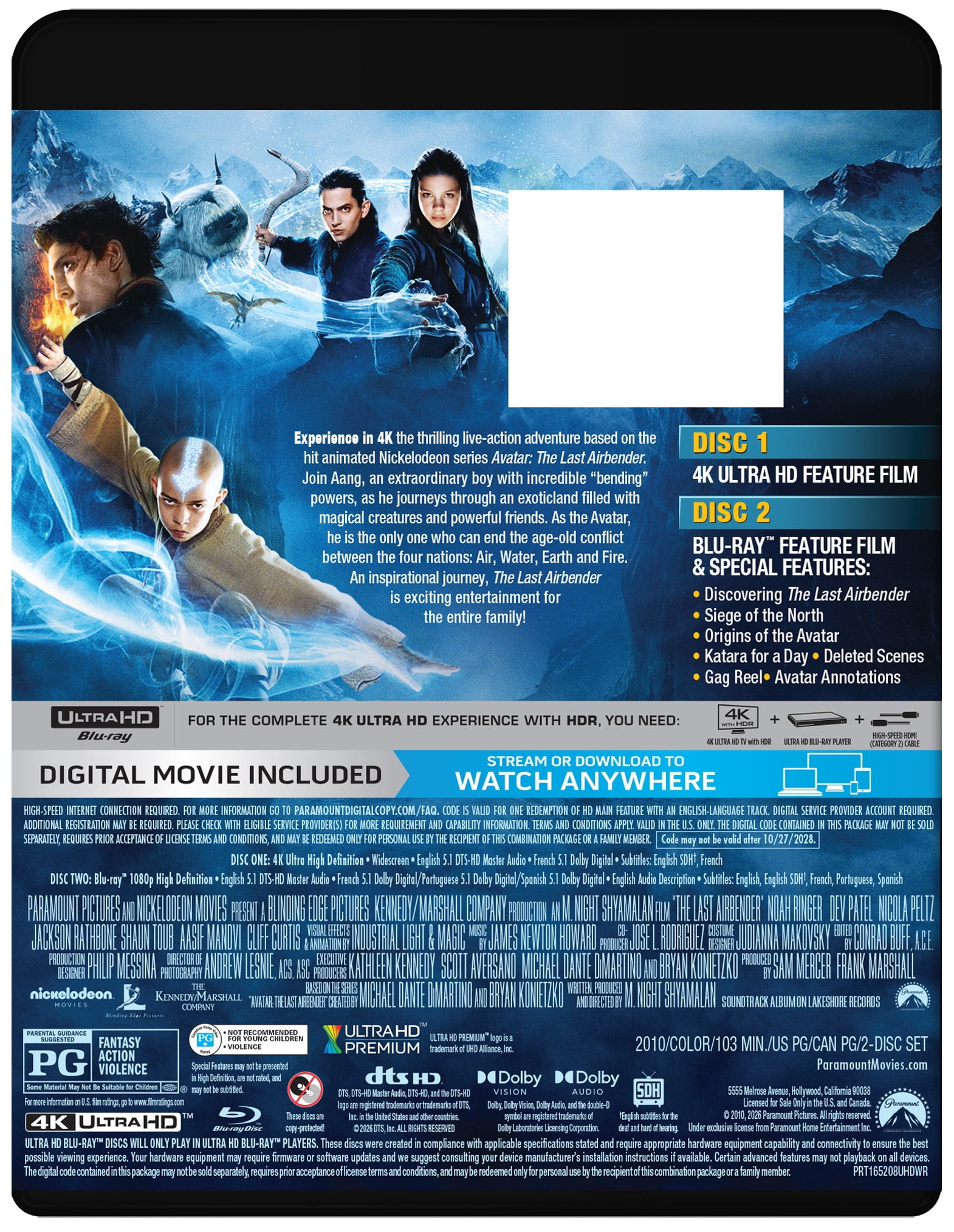 Last Airbender, The (2010) (4K Ultra HD + Blu-ray + Digital Copy) Paramount Pictures Corporation, Adventure
