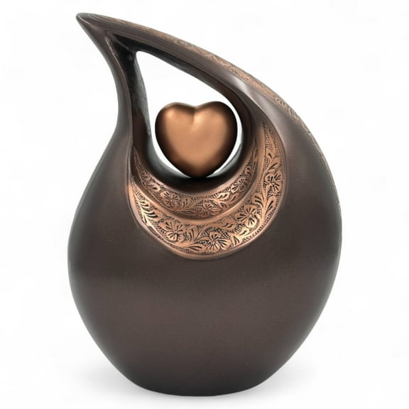 Bronze Teardrop Cremation Urn for Adult Ashes – Elegant Metal Memorial Urn with Velvet Bag – Funeral Ashes Container
