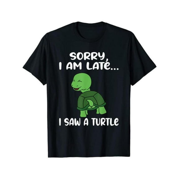 Unisex Black Turtle Graphic Tee Plus Size S-5XL, Funny Printed T-Shirt, Casual Oversized Top for Humor & Animal Enthusiasts