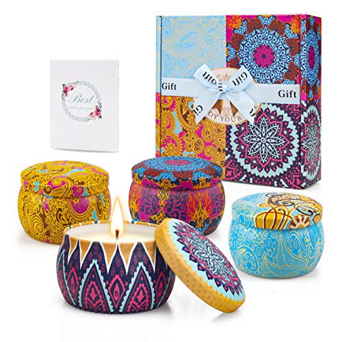 Floral Aromatherapy Candles Gifts Essential Oils for Women Scented Candles Gift Set Pure Soy Wax Pack of 4 