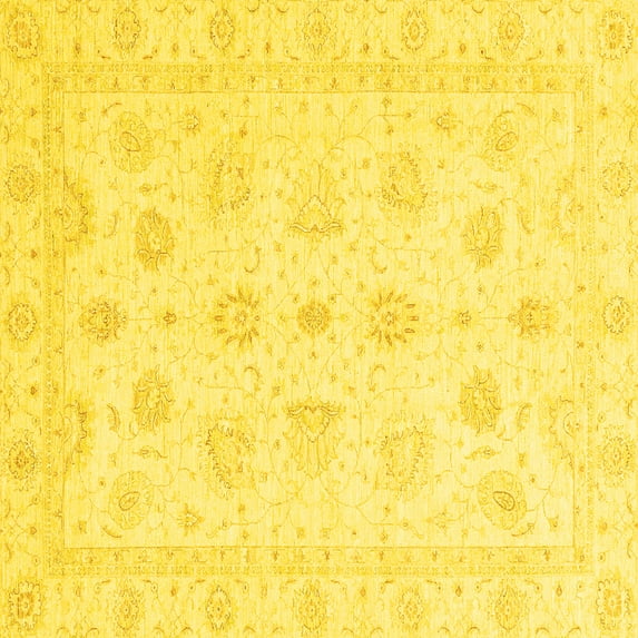 Ahgly Company Machine Washable Indoor Square Oriental Yellow Traditional Area Rugs, 6' Square