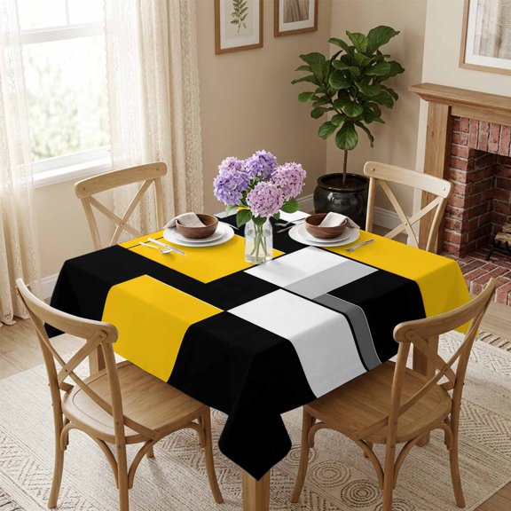 Geometric Art Square Tablecloth 60x60 Inch Patchwork Waterproof Polyester Table Cover, Washable Stain Resistant Tablecloth for Dining Table Kitchen Wedding