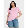 thumbnail image 3 of Time and Tru Women's Crewneck Top with Short Flutter Sleeves, Sizes XS-XXXL, 3 of 6