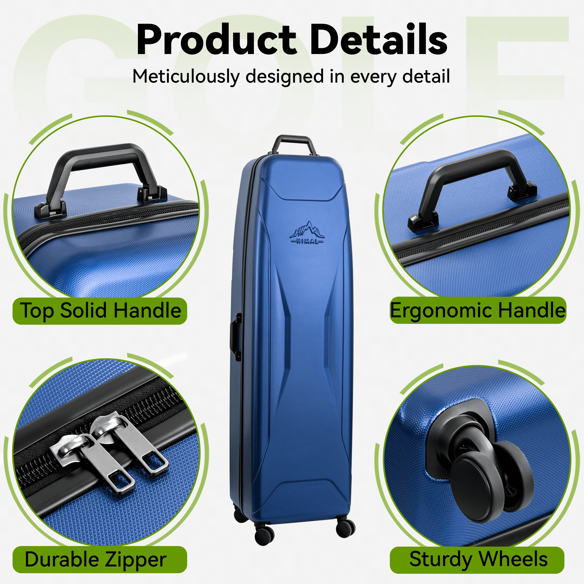 Golf Travel Bag Hard Case- 4 Multi-Directional Wheels for Airline, Lightweight & Durable PC Hard Shell for Protect Golf Bag and Clubs (14.9x14.1x54.1in)