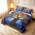 thumbnail image 3 of Homewish Watercolor Nature Tree Floral Quilt King,Colorful Boho Glass King Coverlet Set,Navy,Black Reversible,3pcs, 3 of 7