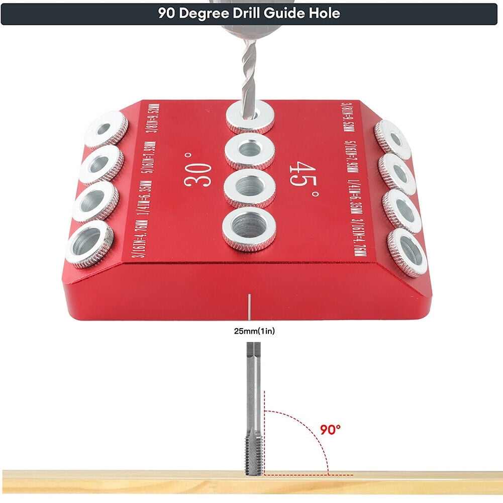 30/45/90 Degree Woodworking Pocket Hole Jig Drill Guide CNC Hole Puncher (Red)