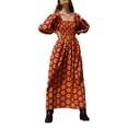 thumbnail image 1 of Gupgi Robe Bohème pour Femme à Encolure Carrée, Manches Bouffantes, Longue Robe à Fleurs, Décontractée, Vacances, Ample, Robe d'Été, 1 of 7