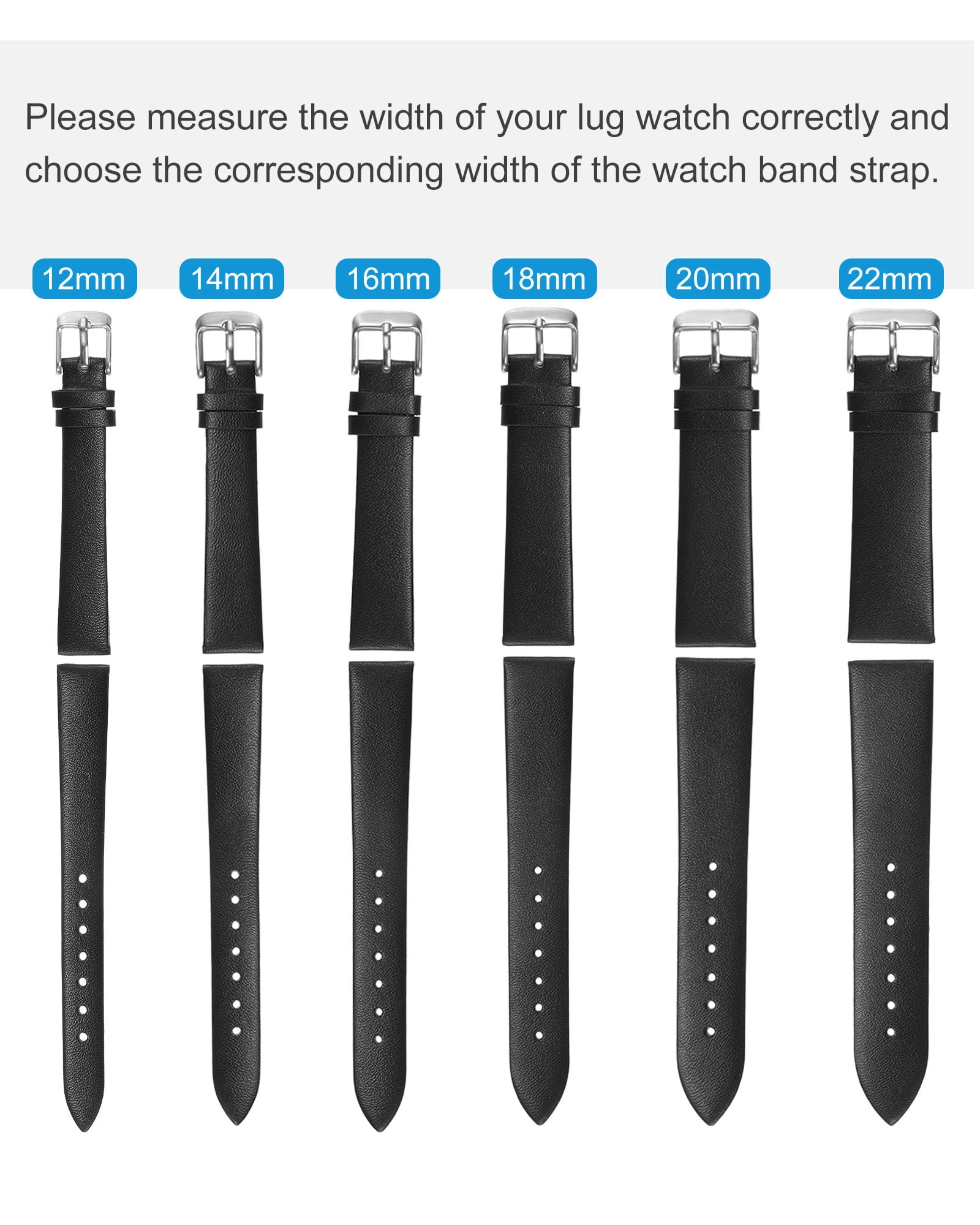 Unique Bargains Multi-sizes Genuine Leather Band Flat Thin Elegant Leather Watch Strap  22mm Black Band with Silver Buckle