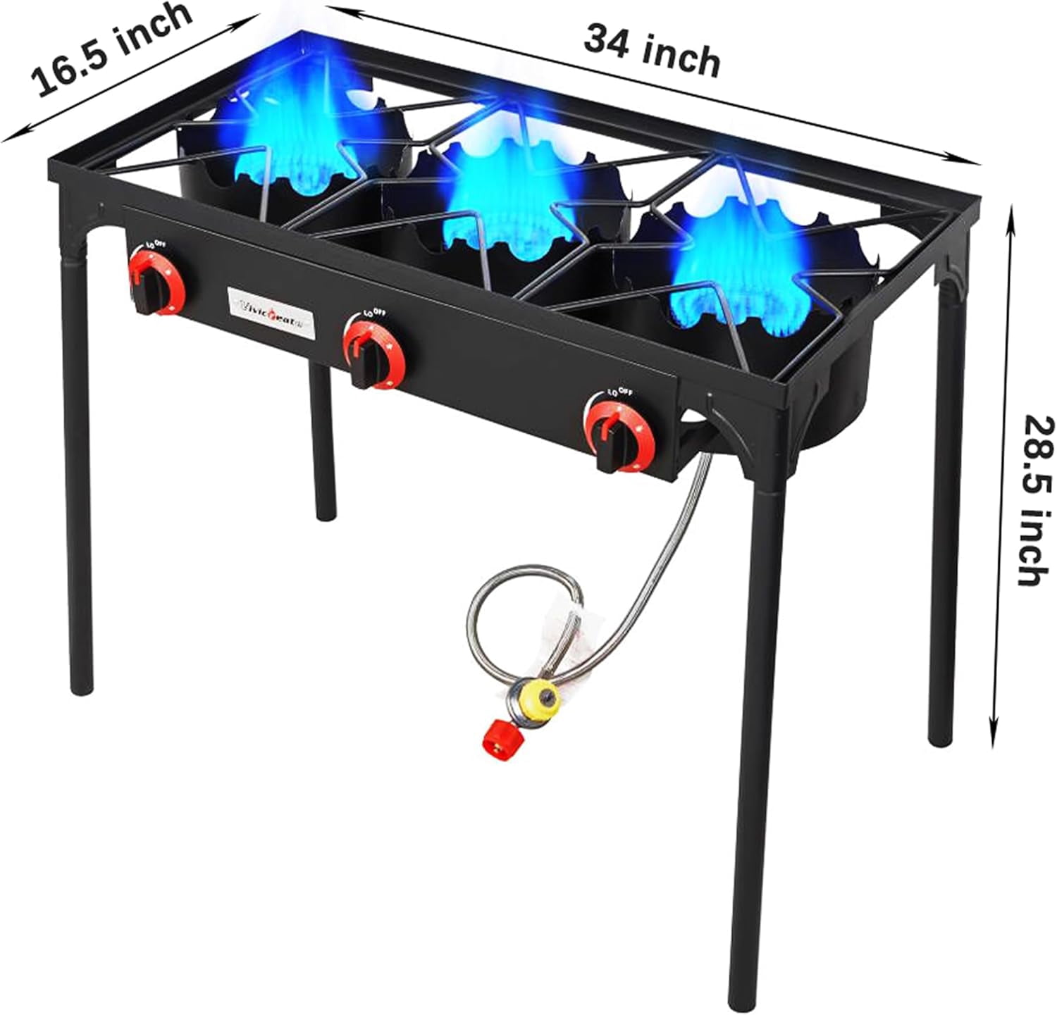 Vivicreate 3Burner Propane Stove, 105000 BTU Outdoor Camping Stove with Cast Iron Burners and Stable Legs for Outdoor Cooking