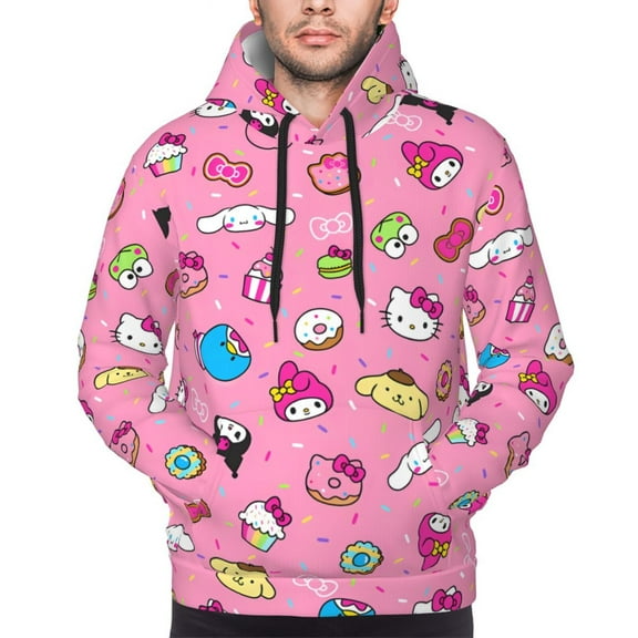 Saiise Sanrio Af Men's Graphic Print Long Sleeve Drawstring Hoodie Pullover Sweatshirt-Small