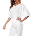 thumbnail image 2 of Plus Size Women's V Neck T Shirt: Batwing Sleeve, Loose Fit, Solid Color, Comfortable, 2 of 5