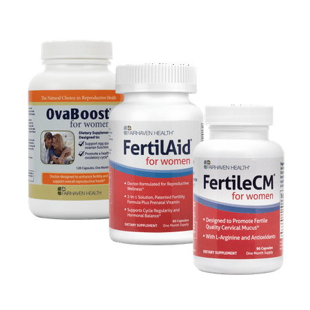 FertilAid for Women, OvaBoost, FertileCM Combo 1 Month Supply Fertility (Best Herbs For Male Fertility)