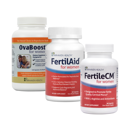 FertilAid for Women, OvaBoost, FertileCM Combo 1 Month Supply Fertility (Best Fertility Supplements For Women)