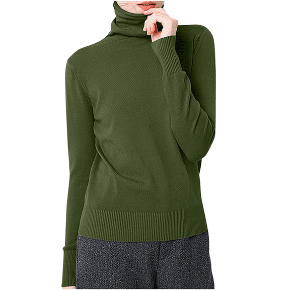 Aricy Turtleneck Sweater for Women Solid Color Casual Knitted Cotton Long Sleeve Warm Wool Tops Slim Fit Pullover Basic Tops Jumpers Blouse