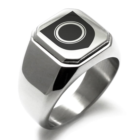 Stainless Steel Annulet Fidelity Coat of Arms Shield Engraved Square Flat Top Biker Style Polished Signet Ring