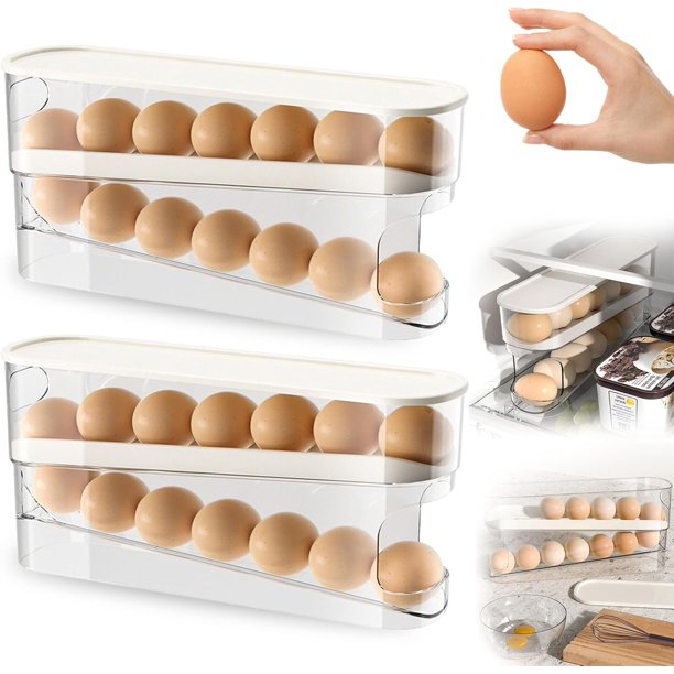 Dispensador Automático de Huevos con Ruedas para Refrigerador, Organizador de Contenedor de Almacenamiento de Plástico Transparente