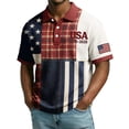 thumbnail image 3 of Men's USA 250th Anniversary Polo Shirt with Patriotic Flag and Plaid Patchwork Featuring Short Sleeves and Classic Collar Beige L, 3 of 5