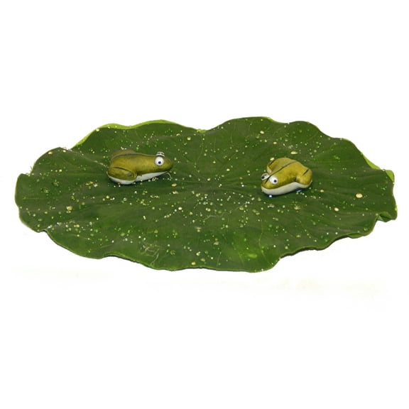 Water Lily Leaf 9in Artificial Polysilk Faux Fake Flower Plant Fake Floating Pad with 2 frogs for Craft Garden Outdoor Bouquet Arrangement Ceremony Wedding Wall Table Aisle Decor (Green, Set of 9)