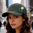 thumbnail image 4 of LIZUOJUN Hand Stitched Flower Baseball Cap Washed Cotton Breathable Unisex Adjustable Strap UV Protection Beach Daily, Green, Daily sun shade hat, 4 of 4