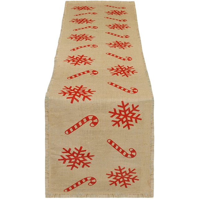 Chemin de Table en Jute Imprimé (Flocon de Neige et Canne à Sucre, 14 x 108)