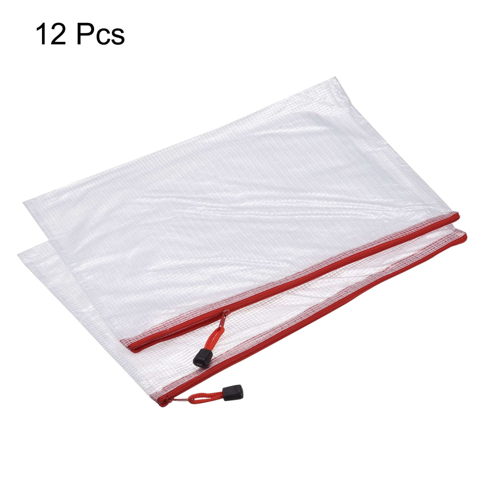 Unique Bargains Mesh Zipper Bag Plastic Zip File Pouch Document Folders Red