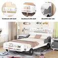 thumbnail image 3 of Bellemave Twin Size Race Car-Shaped Platform Bed with Storage Shelf Fun Car Bed Frame with Storage Headboard and Footboard Wooden Low Bed Frame for Kids, Boys, No Box Spring Needed, (Twin, White Car), 3 of 11