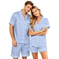 thumbnail image 2 of Mens Pajamas Set Shorts Matching Pajamas for Couples Men's Pajama Sets Button Up Pajamas for Women Couples Pajamas Matching PJS for Couples His and Hers Jammies Wife and Husband Lounge Sets, Gray, XL, 2 of 5