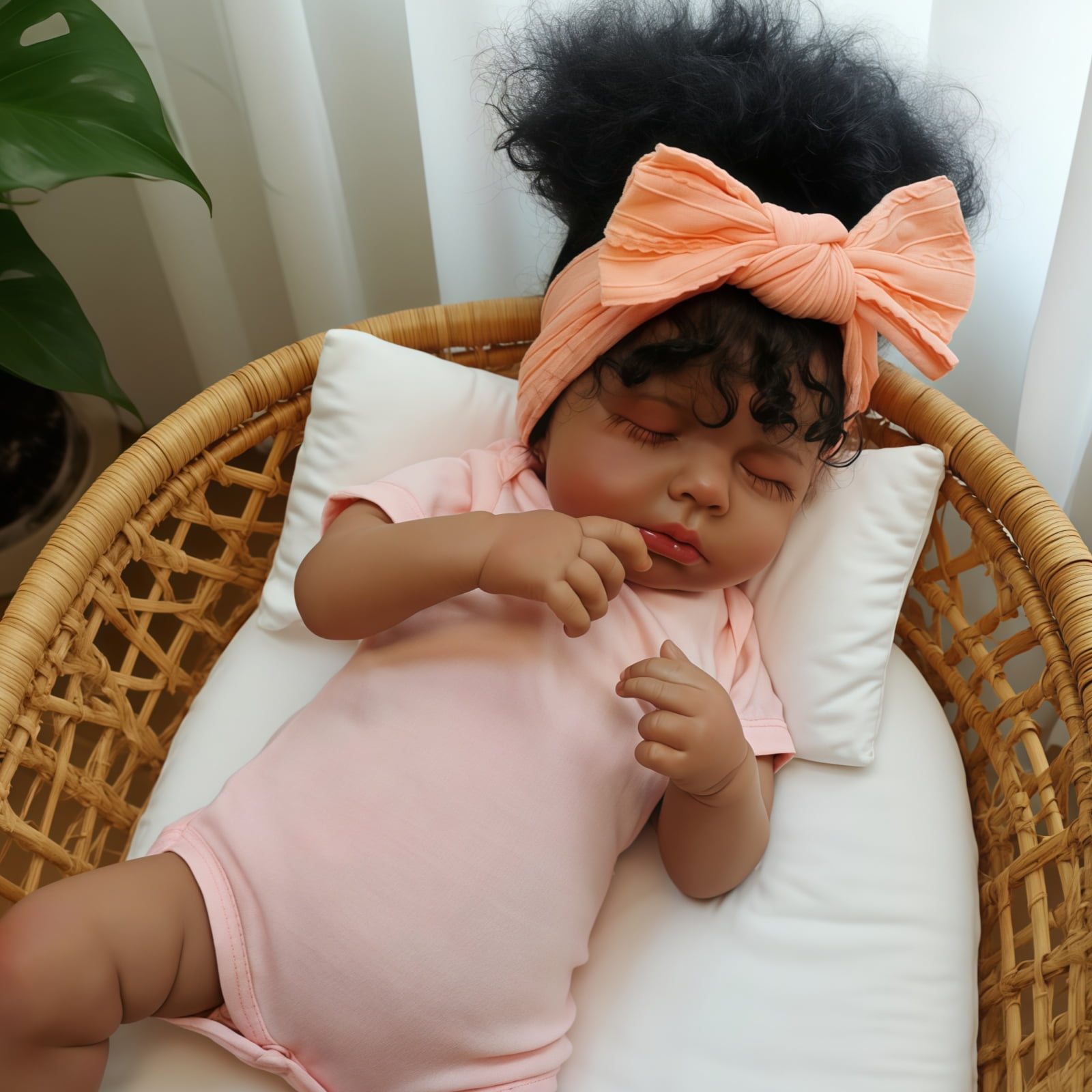 20 Inch Reborn Baby Doll Black Girl Soft Cloth Body Lifelike Newborn Baby Doll Hand Rooted Hair Realistic Doll Toy Gift for Kids Age 3+
