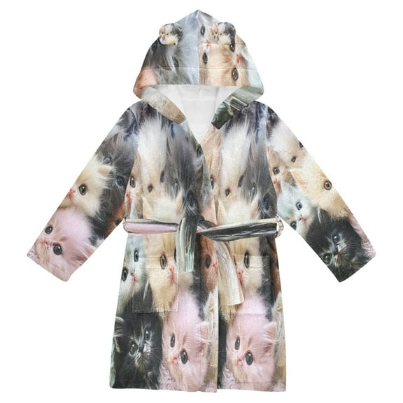DIXRUYEE Bathrobes Belt Hooded Kittens’ Whimsical Wonderland Creative Pattern