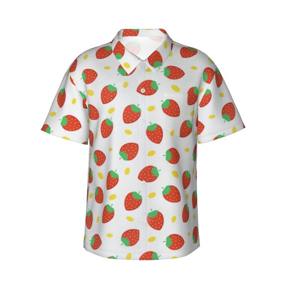 Strawberry Men'S 3d Print Casual Button Down Shirts, Novelty Hawaiian Short Sleeves 2xl