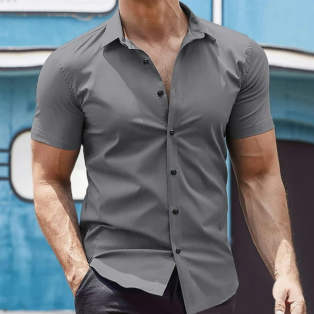 pstuiky camisetas de hombre, Camisa de verano europea y de gran tamaño para hombre, color liso, manga corta, cuello alto, algodón y lino. camisas casuales para hombre s