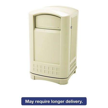 Rubbermaid Commercial Plaza Indoor/Outdoor Waste Container, Rectangular, Plastic, 50gal, Beige