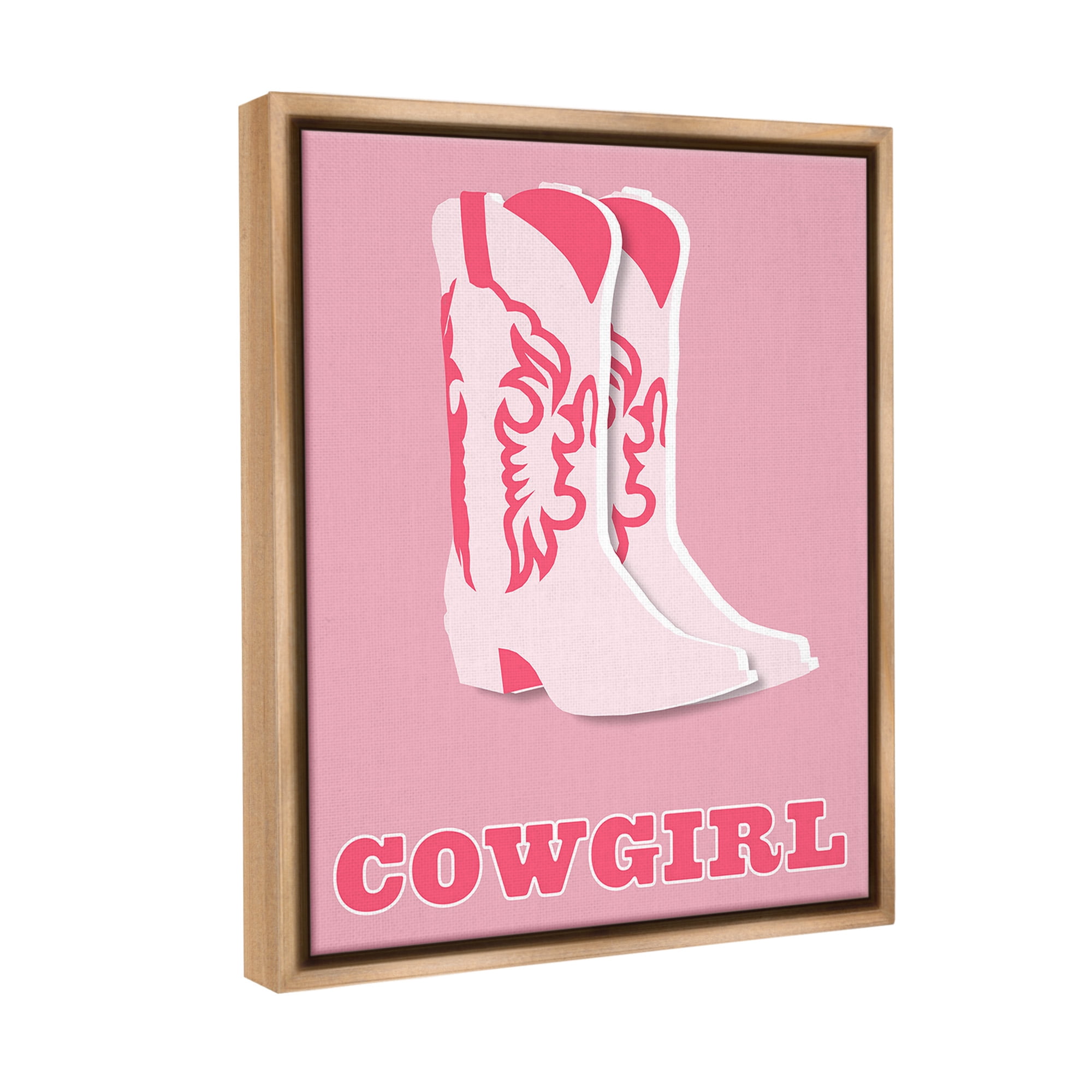 Stupell Industries Pastel Blush Cowgirl Boots Beauty & Fashion Painting Brown Floater Framed Canvas Art Print Wall Art, 17 x 21