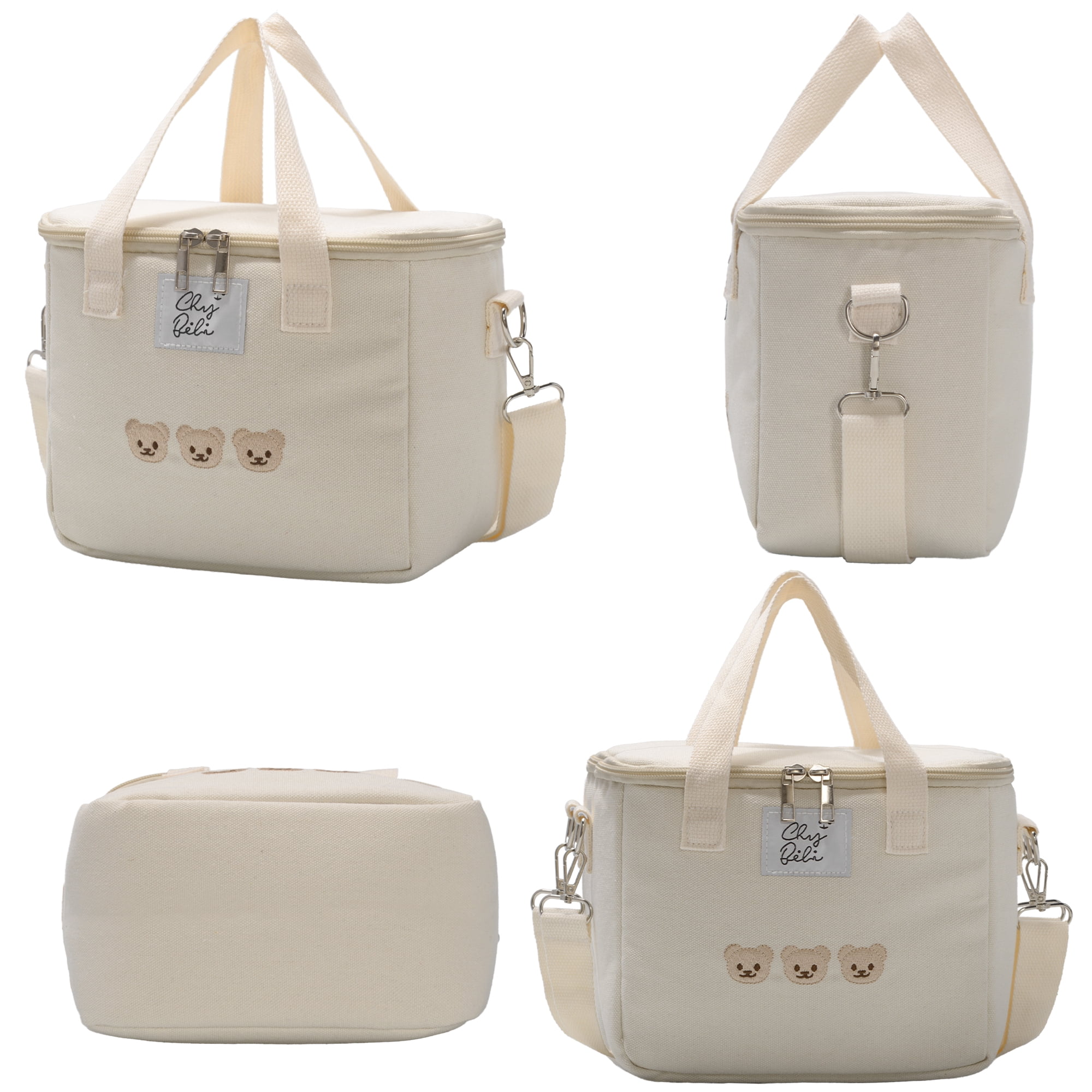 Minsong Insulated Cooler Bag Embroidered Insulation Bag, Versatile Multifunctional Lunch Box bag Portable Baby Bottle Handbag Mommy Bag Beige