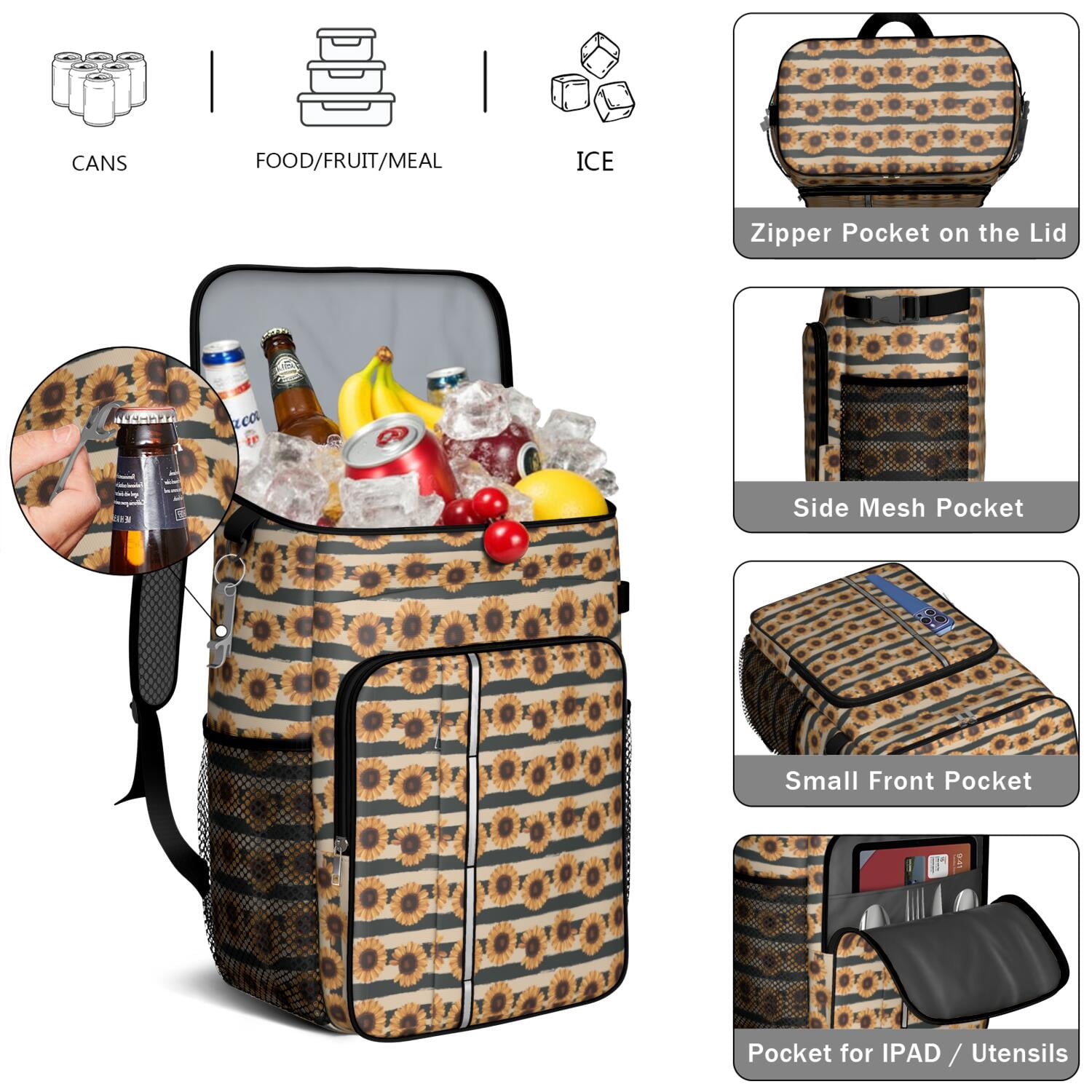 Travel Cooler Bag - Nfgbngfb Camping Beer Cooler Backpack with Bottle Opener- Waterproof Insulated Picnic Backpacks - Cooler Bag for Beach