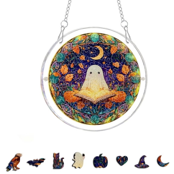 Halloween Skeleton Witch Pumpkin Tree Acrylic Puzzle Hanging Ornaments