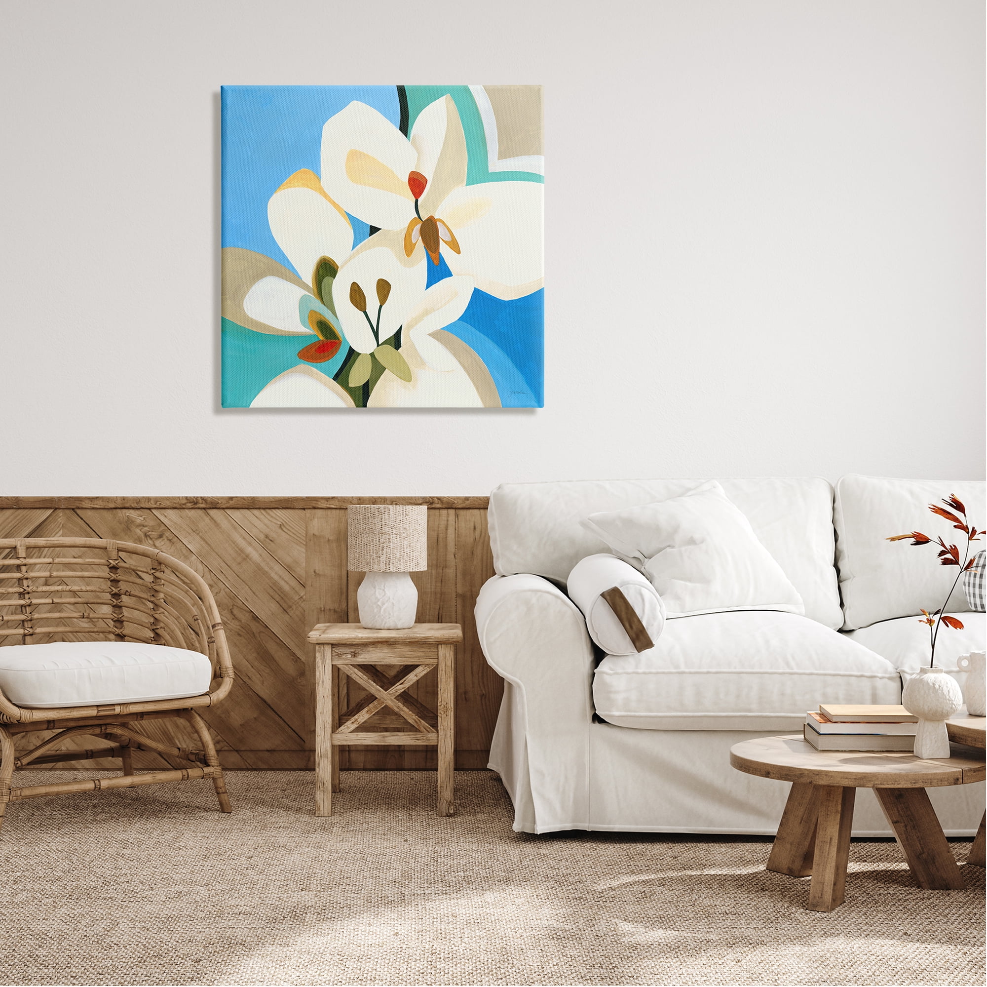 Stupell Industries Modern Blue & White Blossoms Abstract Painting Gallery Wrapped Canvas Print Wall Art, 30 x 30