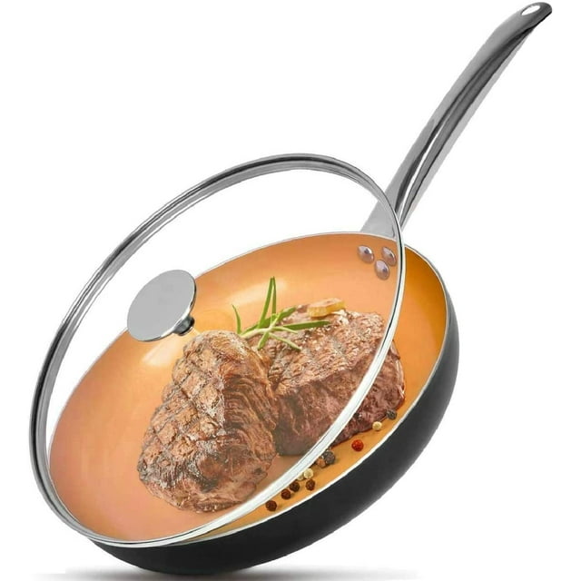 CSK Little Skillet with Lid - 8" Copper Nonstick Frying Pan for Oven & Stove, 100% PFOA Free, All Stove Tops Compatible, Stainless Handle. Ceramic Coating, Aluminum Nonstick Pan/Pot