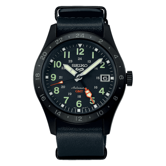 Seiko 5 Sports Automatic GMT Watch with Black Case and Dial SSK025