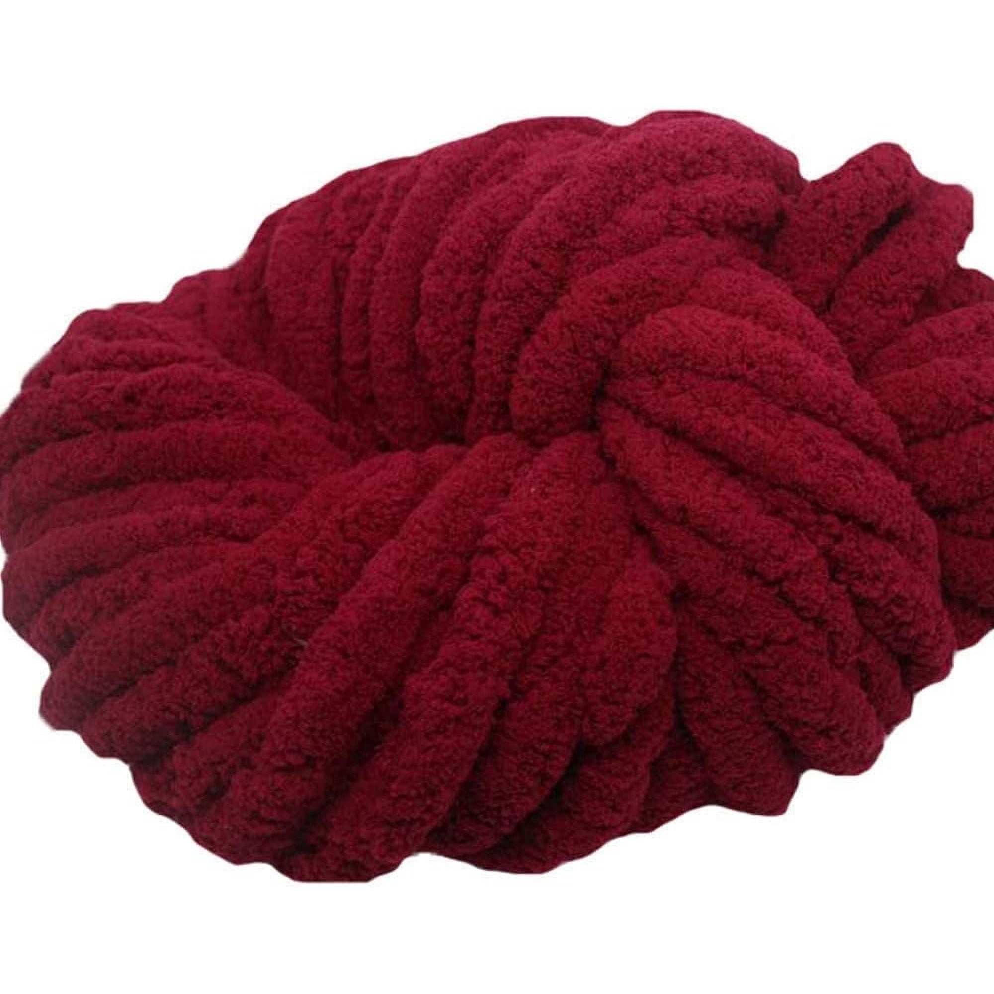 XINQIHANG Bulk Chenille Chunky Yarn Blanket Making Kit Wine Red 1kg Chenille Knitting Yarn Arm Knitting Kit Chunky Knit Blanket Yarn Jumbo Knitting