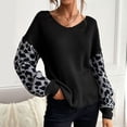 thumbnail image 3 of Suéter de manga de leopardo para mujer, suéter informal suelto con cuello en V, Top de punto con costura de leopardo, suéter de manga larga con farol negro L, 3 of 6