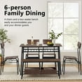 thumbnail image 3 of UHOMEPRO 6-Piece Modern Dining Set for Home, Kitchen, Dining Room w/ Storage Rack, Rectangular Table, Bench, 4 Wooden Chairs, Steel Frame - Brown and Black, 3 of 11