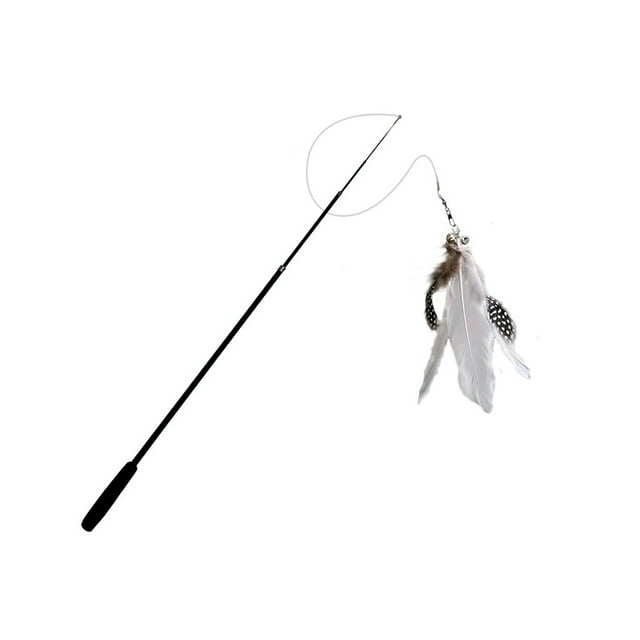 Billuyoard Varita de burla para interiores y exteriores, casa, sala de estar, portátil, para mascotas, campana de plumas, juguete interactivo, varilla, Suministros para gatos Blanco Billuyoard PT004445-01B