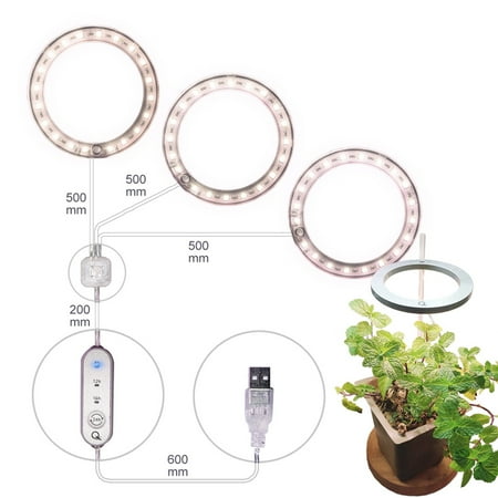 

Angel Ring Plant Grow Light Adjustable LED Full Spectrum Growing Lamp USB Charging Timing Light for Indoor 2pcs White