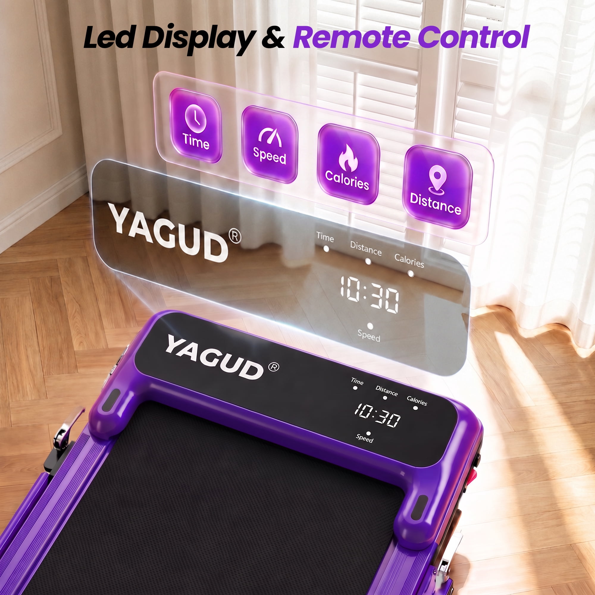 Walking Pad Treadmill with Handle Bar & 6% Adjustable Incline, Foldable Portable Treadmills for Home Office, Quiet Under Desk Treadmill, Purple