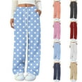 thumbnail image 4 of Fmbrln Polka Print Flannel Pajamas Pants for Women Fall Winter Thickened Fleece Warm Pajamas Pants Drawstring Elastic Waist Wide Leg Pajamas Pants Soft Comfy Home Sleepwear Pants with Pockets, 4 of 4